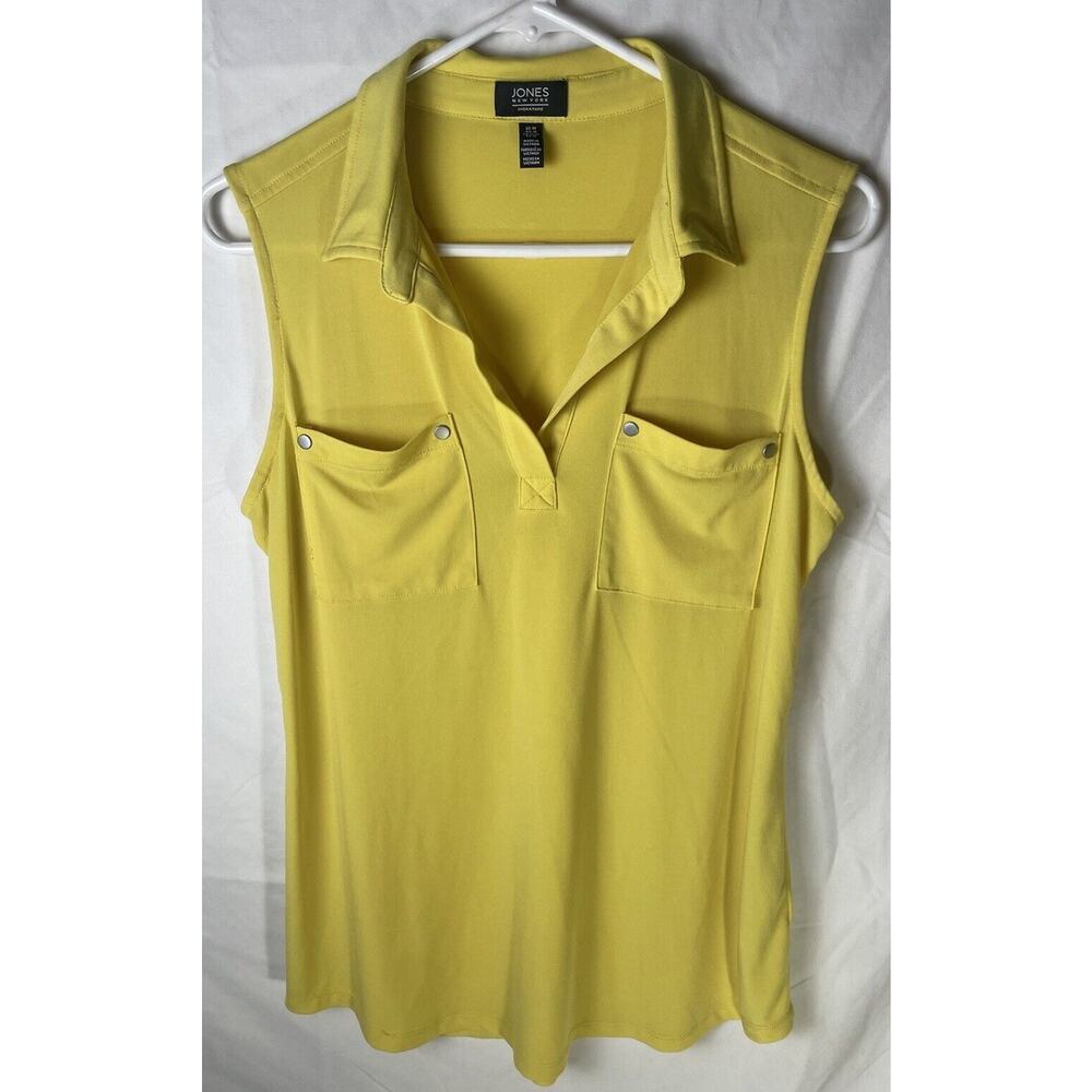 Jones New York Bright Yellow 3 Button Sleeveless Blouse Shirt Womens Size M